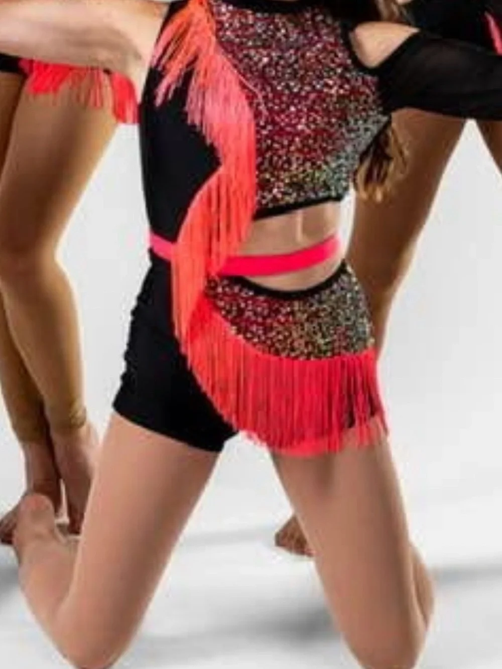 Black Dance Costume with Neon Pink iridescent Sequin Accents